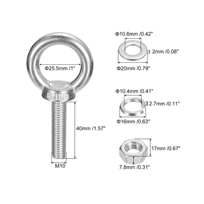 Harfington Uxcell Lifting Eye Bolt, 1 Set M10x40mm Eye Bolt with Nut Washer 304 Stainless Steel