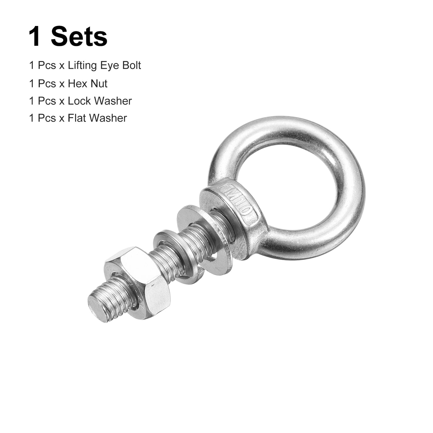 uxcell Uxcell Lifting Eye Bolt, 1 Set M10x40mm Eye Bolt with Nut Washer 304 Stainless Steel