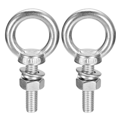 Harfington Uxcell Lifting Eye Bolt, 1 Set M10x40mm Eye Bolt with Nut Washer 304 Stainless Steel