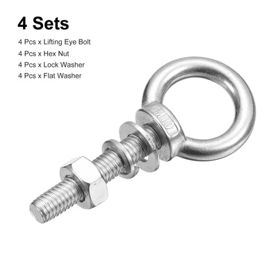 Harfington Uxcell Lifting Eye Bolt, 4 Sets M10x50mm Eye Bolt with Nut Washer 304 Stainless Steel