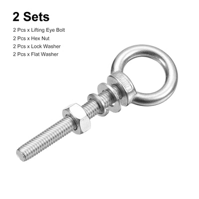 Harfington Uxcell Lifting Eye Bolt, 2 Sets M10x70mm Eye Bolt with Nut Washer 304 Stainless Steel