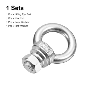 Harfington Uxcell Lifting Eye Bolt, 1 Set M12x20mm Eye Bolt with Nut Washer 304 Stainless Steel