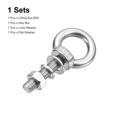 Harfington Uxcell Lifting Eye Bolt, 1 Set M12x50mm Eye Bolt with Nut Washer 304 Stainless Steel