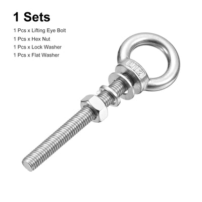Harfington Uxcell Lifting Eye Bolt, 1 Set M12x100mm Eye Bolt with Nut Washer 304 Stainless Steel