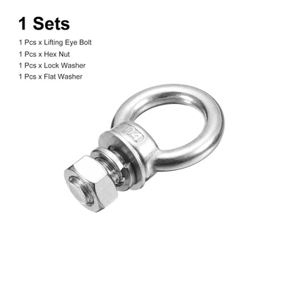 Harfington Uxcell Lifting Eye Bolt, 1 Set M14x25mm Eye Bolt with Nut Washer 304 Stainless Steel