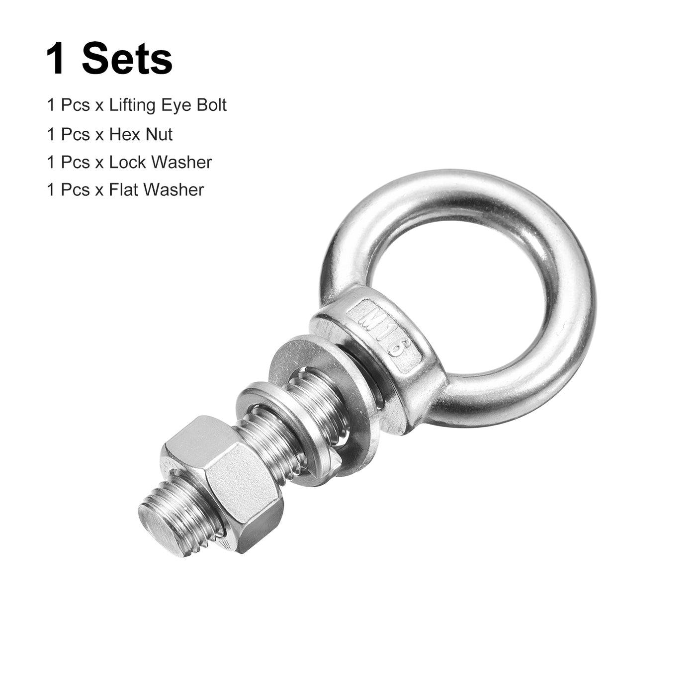 uxcell Uxcell Lifting Eye Bolt, 1 Set M16x50mm Eye Bolt with Nut Washer 304 Stainless Steel