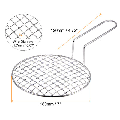 Harfington Stainless Steel Grill 7-inch Round Barbecue Mesh Outdoor Grill with Handle