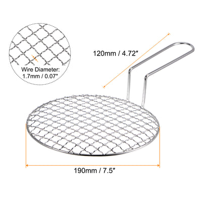Harfington Stainless Steel Grill 7.5-inch Round Barbecue Mesh Outdoor Grill with Handle