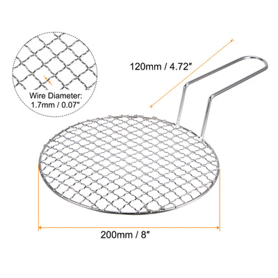 Harfington Stainless Steel Grill 8-inch Round Barbecue Mesh Outdoor Grill with Handle