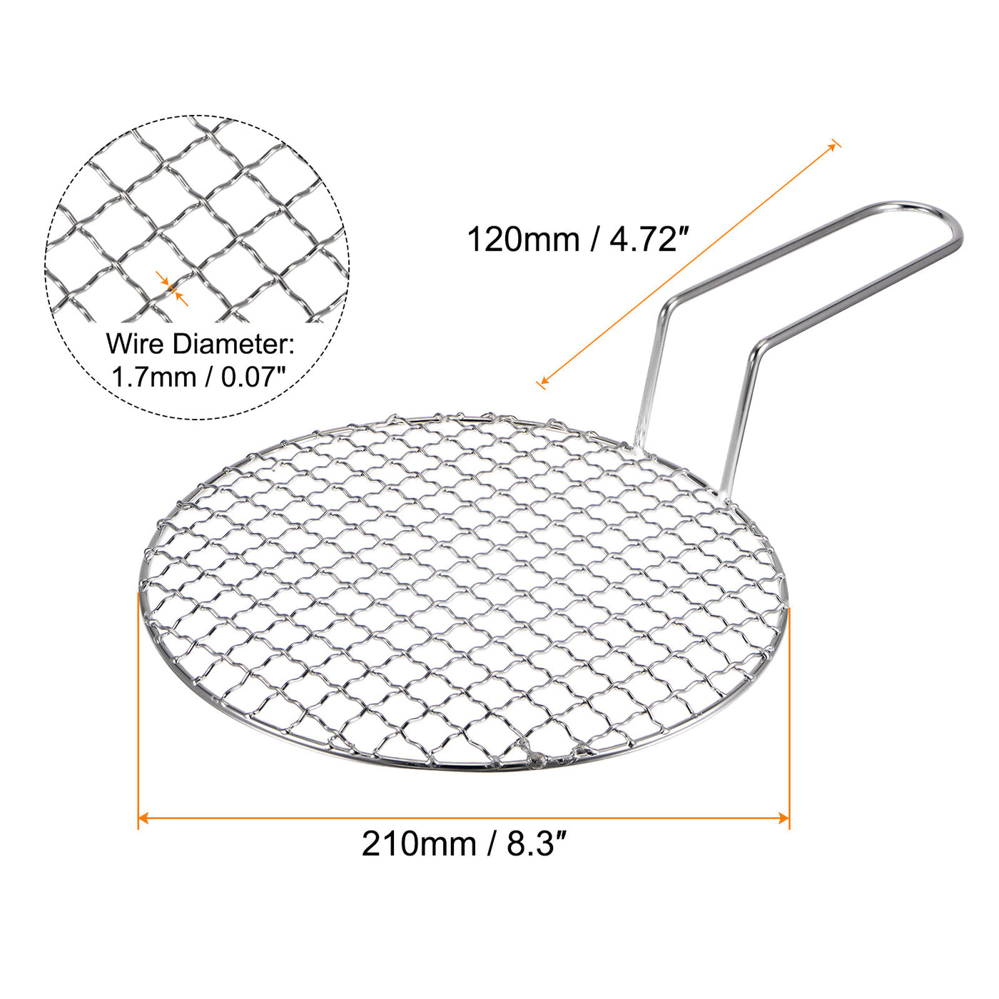 Harfington Stainless Steel Grill 8.3-inch Round Barbecue Mesh Outdoor Grill with Handle