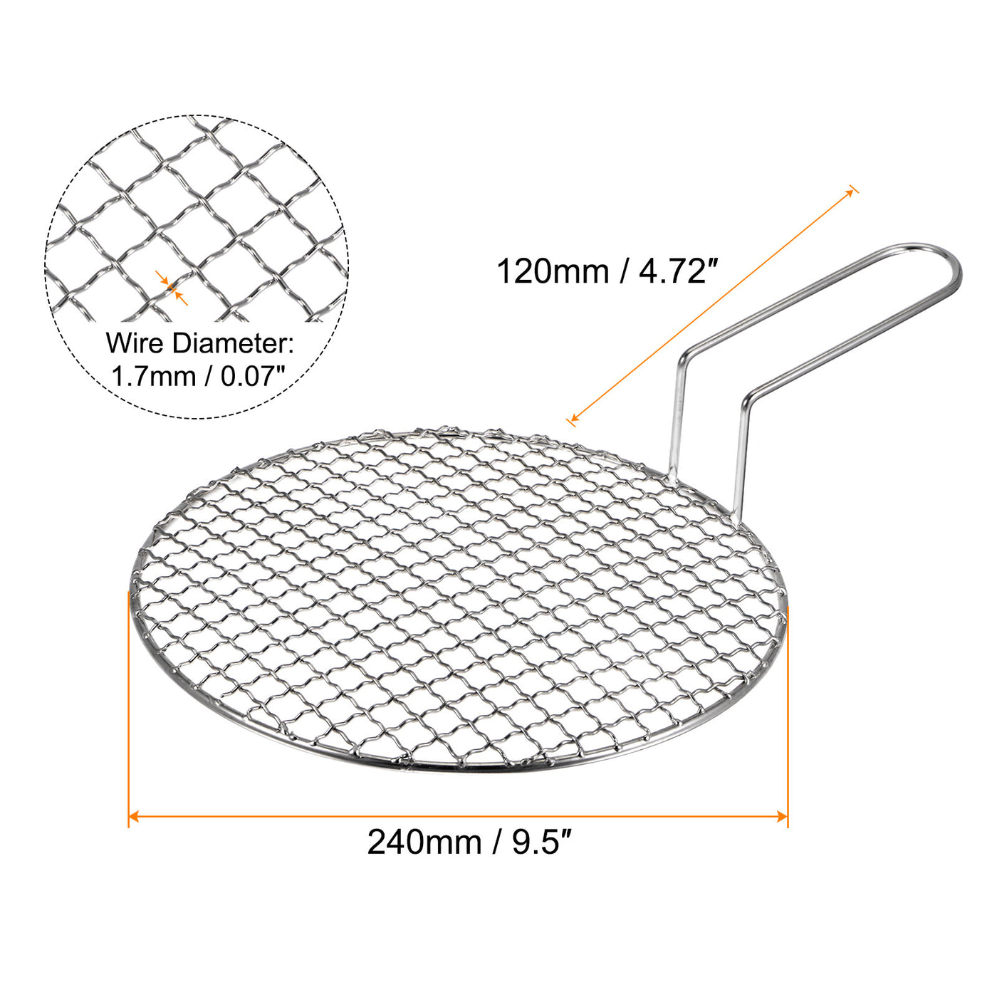 Harfington Stainless Steel Grill 9.5-inch Round Barbecue Mesh Outdoor Grill with Handle