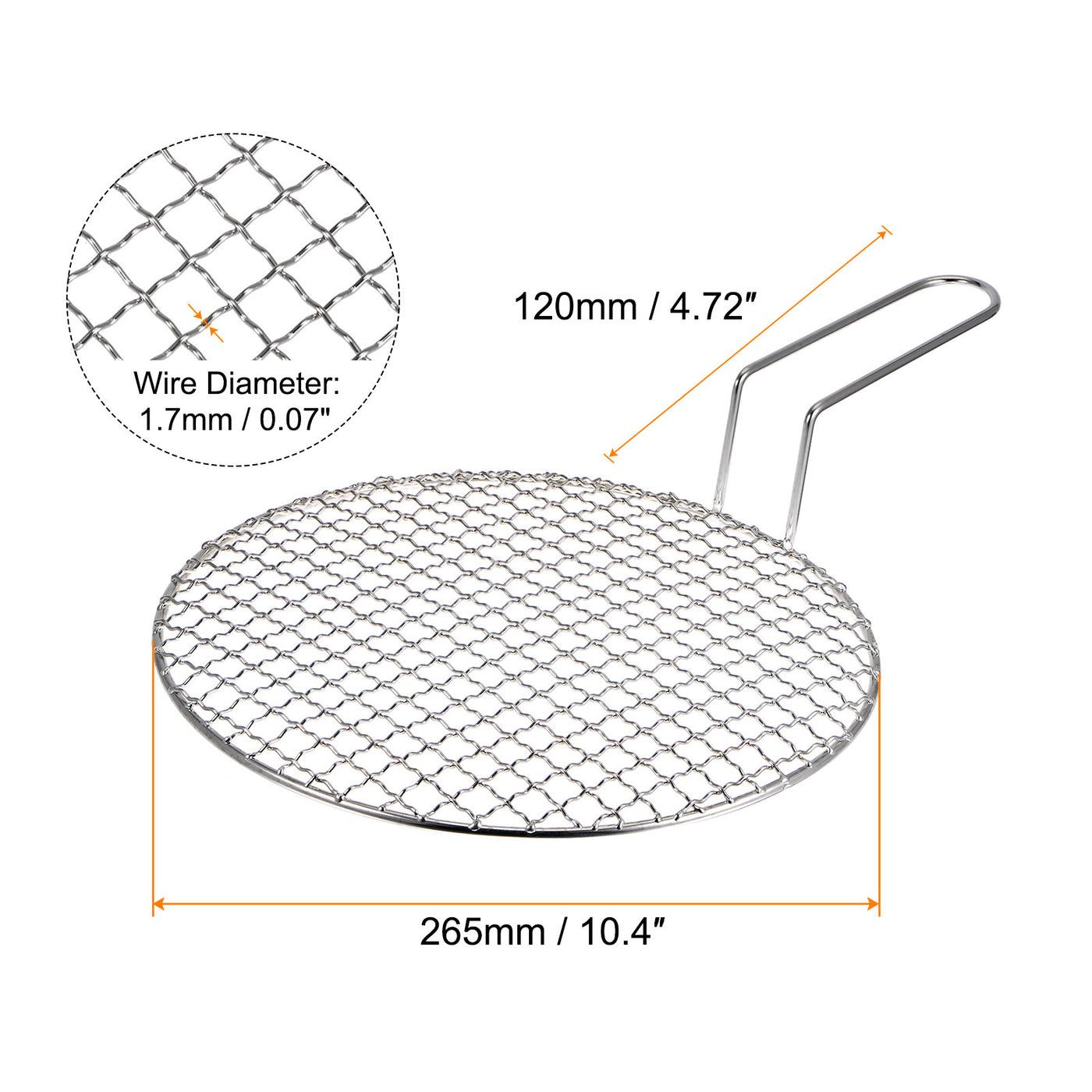 Harfington Stainless Steel Grill 10.4-inch Round Barbecue Mesh Outdoor Grill with Handle