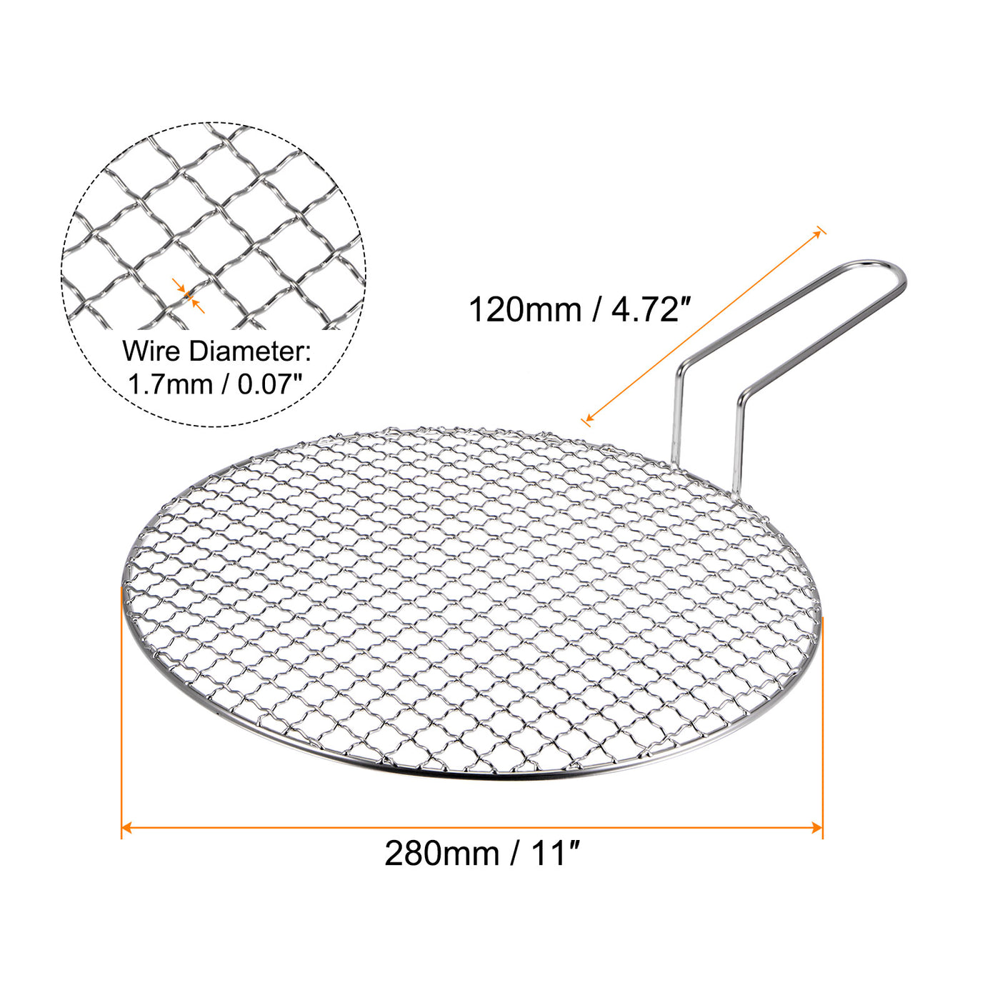 Harfington Stainless Steel Grill 11-inch Round Barbecue Mesh Outdoor Grill with Handle