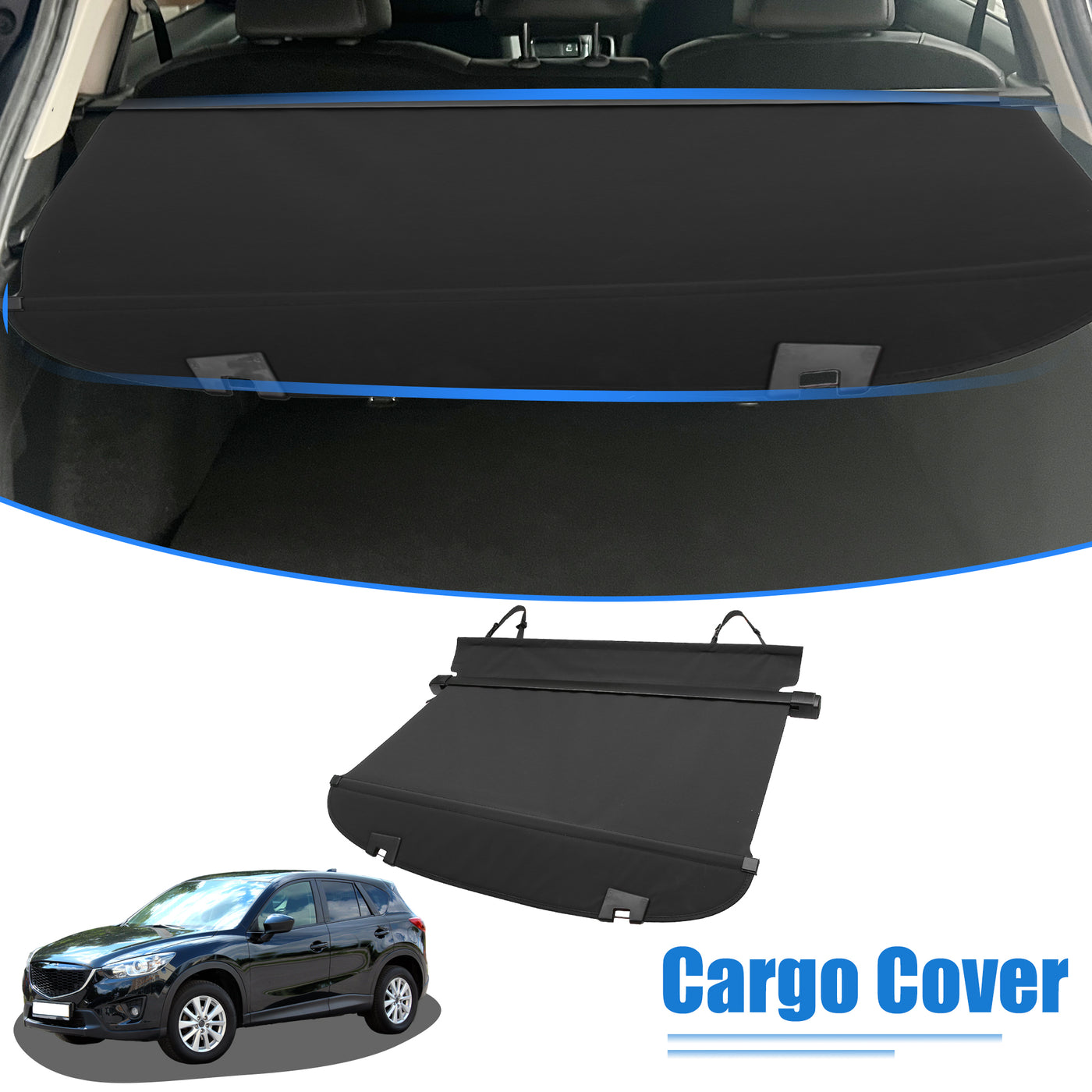 X AUTOHAUX Retractable Cargo Cover for Mazda CX-5 2017-2023 Waterproof Non Slip SUV Rear Trunk Shielding Shade Black
