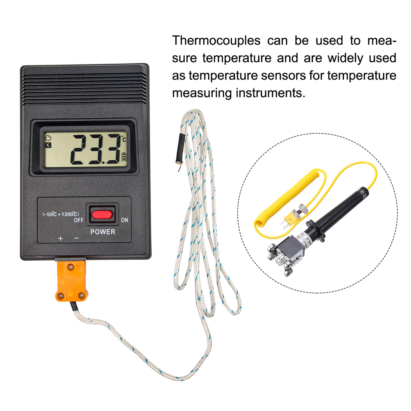 Harfington Surface Thermocouple Probe K Type PT100 Yellow Coiled Wire -50 to 500C