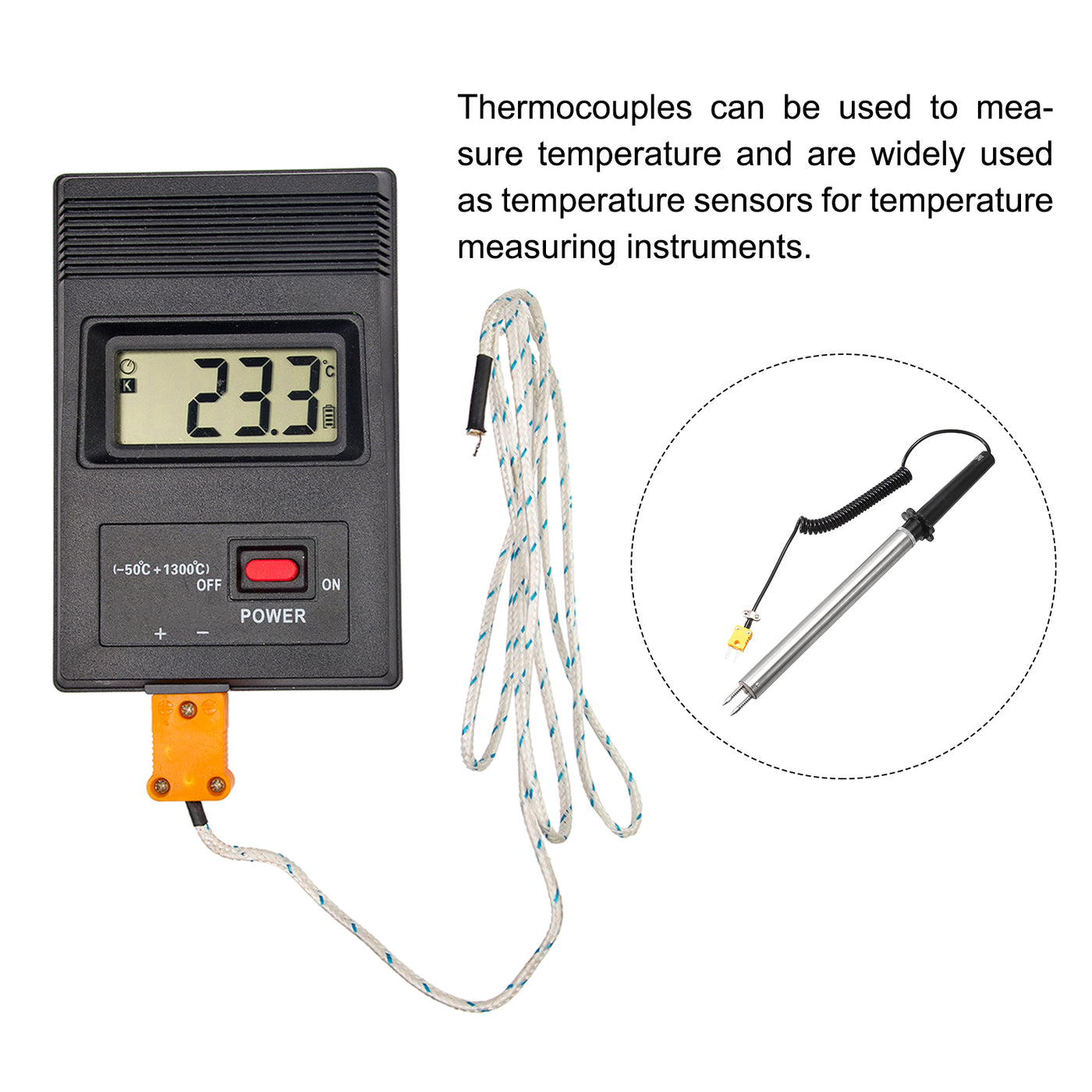 Harfington Surface Thermocouple Probe K Type Yellow Coiled Wire 0 to 1000C