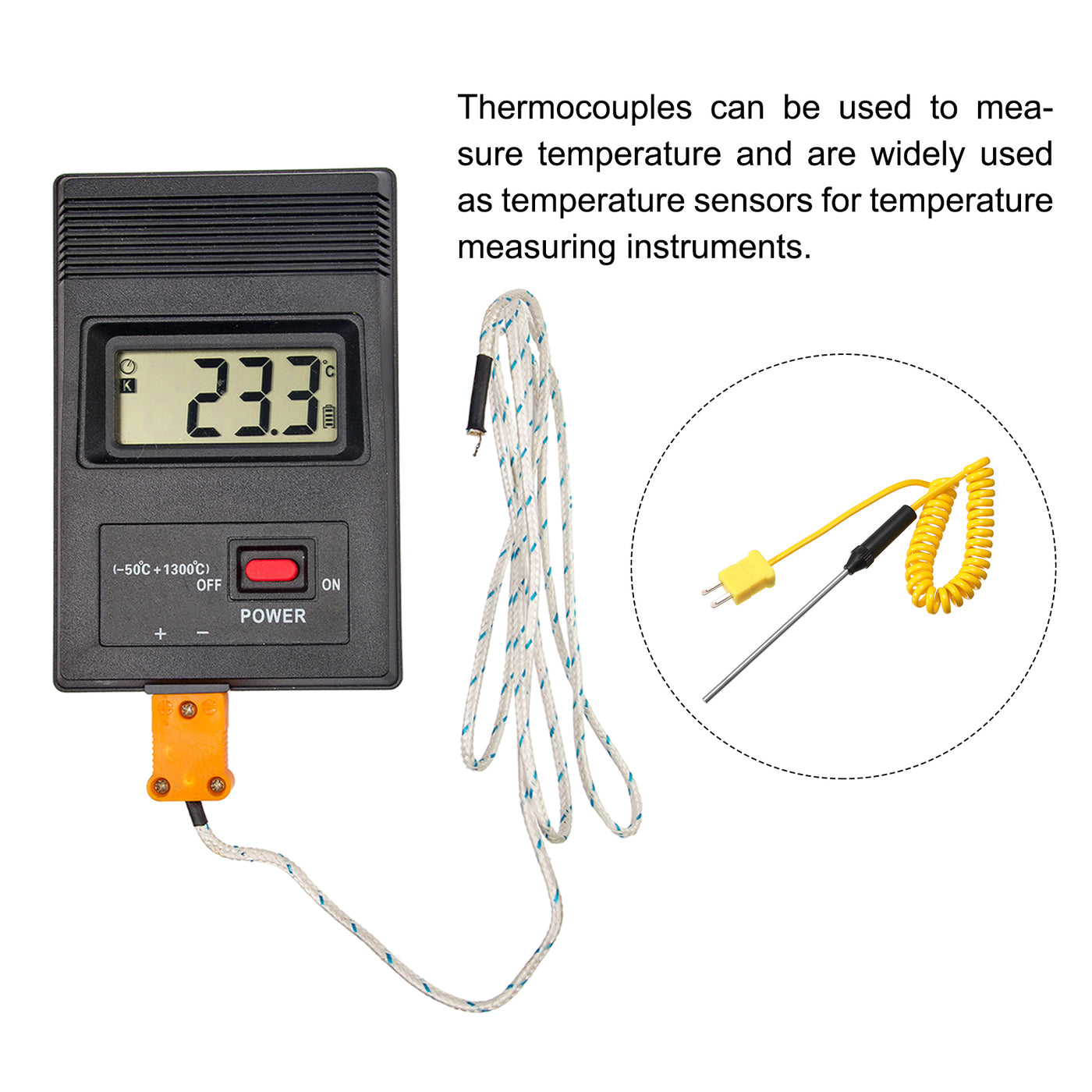 Harfington Surface Thermocouple 4“ Probe K Type Yellow Coiled Wire -50 to 650C