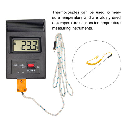 Harfington Surface Thermocouple 7.6" Probe K Type Yellow Coiled Wire -50 to 650C for Temperature Senor Measurement
