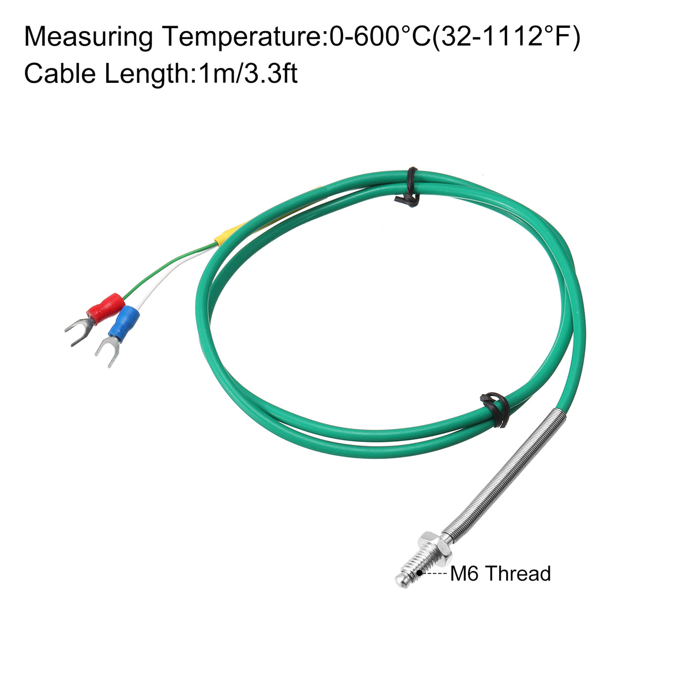 Harfington K Type Thermocouple Temperature Sensor Probe M6 3.3ft Silicone Wire