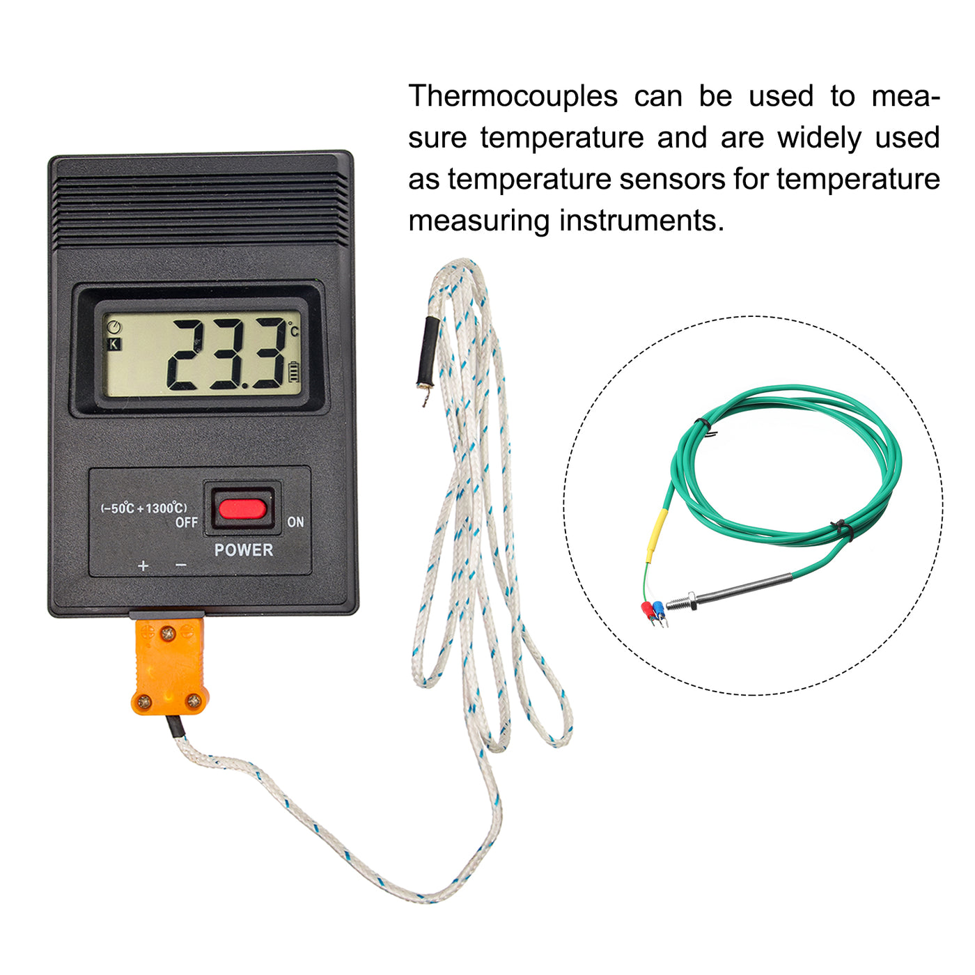 Harfington K Type Thermocouple Temperature Sensor Probe M6 6.6ft Silicone Wire