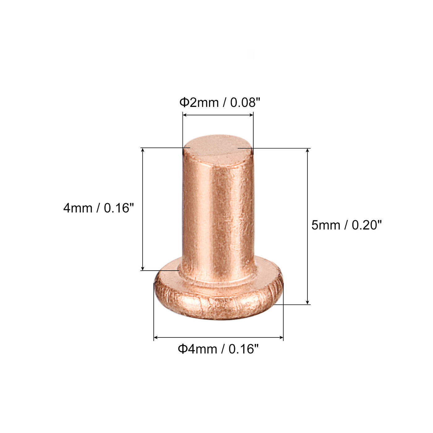 uxcell Uxcell 200Pcs 2mm Dia x 4mm L Shank Flat Head Copper Solid Rivets Fastener Copper Tone