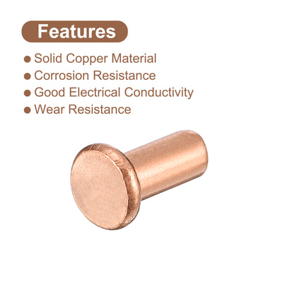 Harfington Uxcell 200Pcs 2mm Dia x 4mm L Shank Flat Head Copper Solid Rivets Fastener Copper Tone