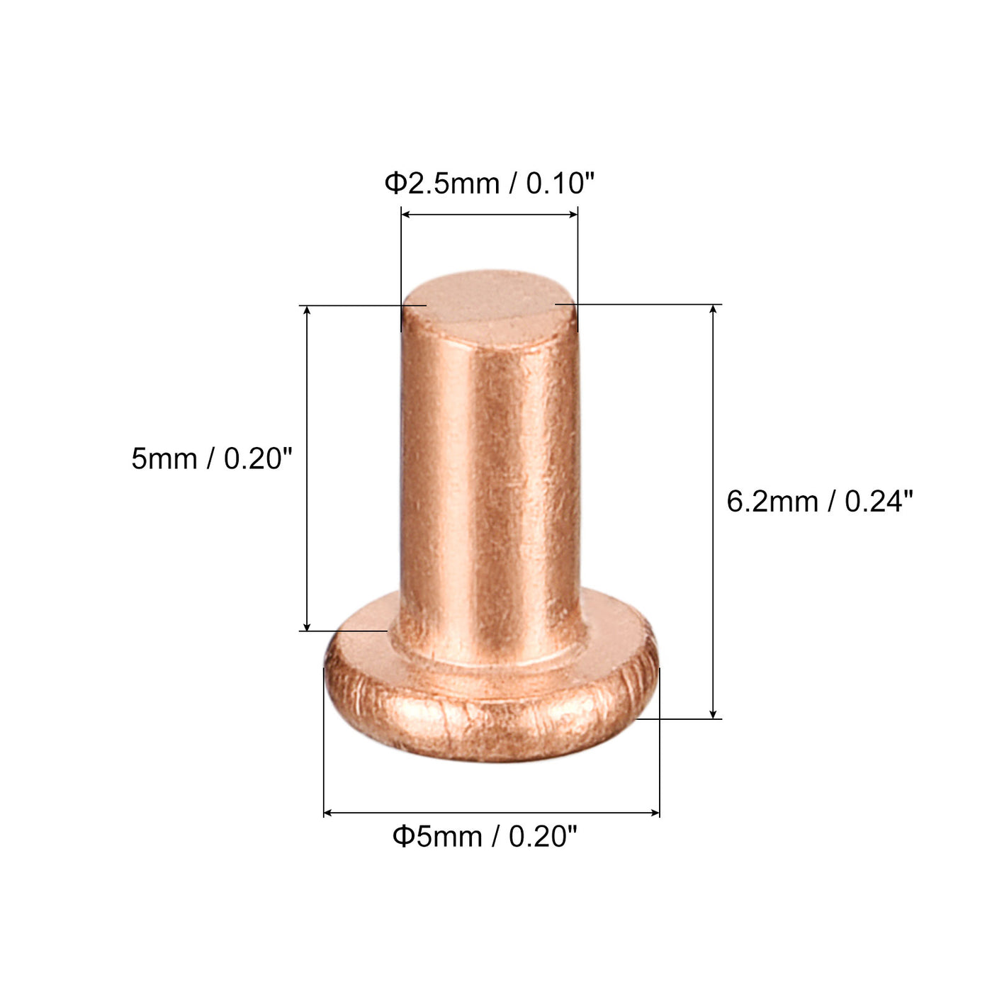 uxcell Uxcell 50Pcs 2.5mm Dia x 5mm L Shank Flat Head Copper Solid Rivets Fastener Copper Tone