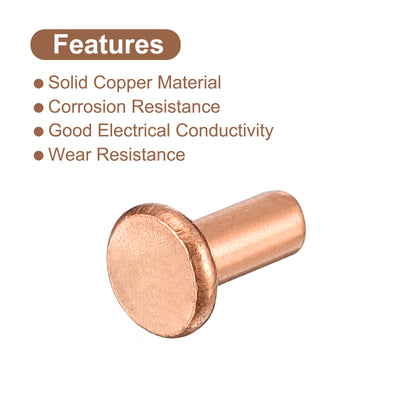 Harfington Uxcell 50Pcs 2.5mm Dia x 5mm L Shank Flat Head Copper Solid Rivets Fastener Copper Tone
