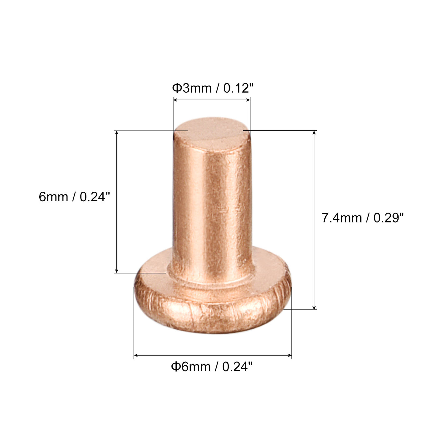 uxcell Uxcell 50Pcs 3mm Dia x 6mm L Shank Flat Head Copper Solid Rivets Fastener Copper Tone