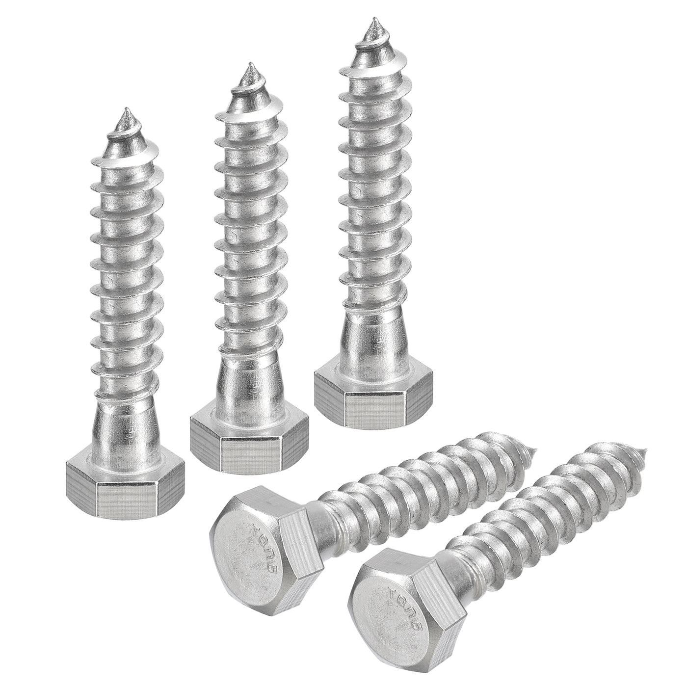 uxcell Uxcell Hex Head Lag Screws Bolts, 5pcs 3/8" x 2" 304 Stainless Steel Wood Screws