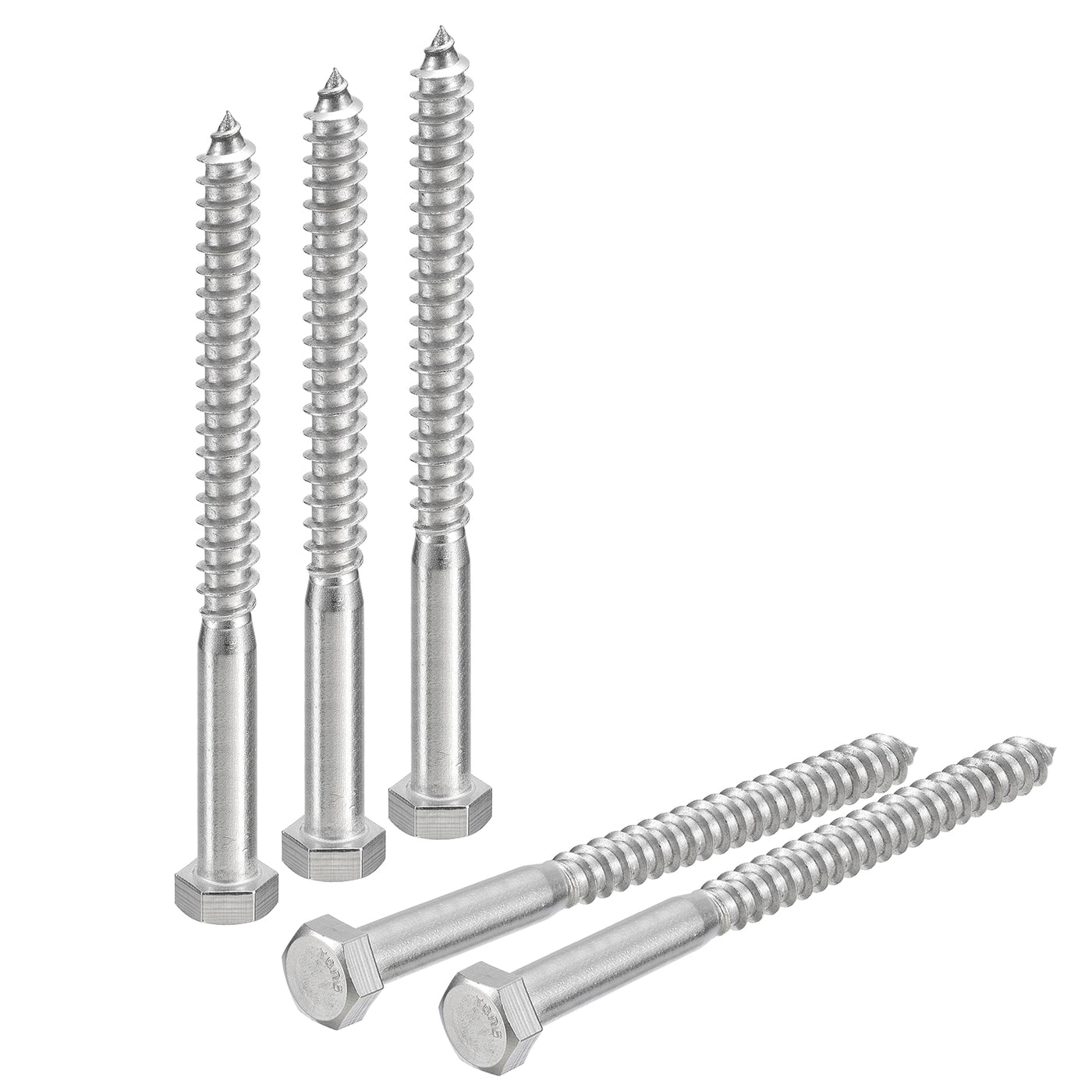 uxcell Uxcell Hex Head Lag Screws Bolts, 5pcs 3/8" x 5" 304 Stainless Steel Wood Screws