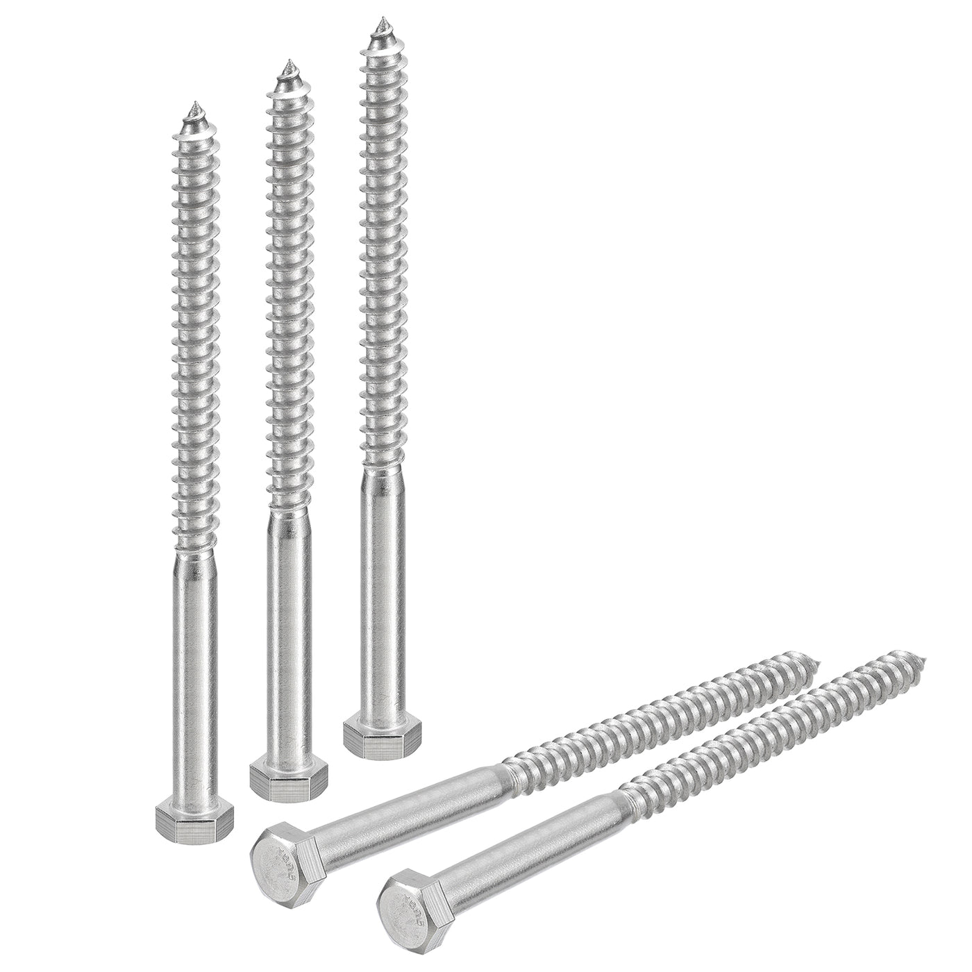uxcell Uxcell Hex Head Lag Screws Bolts, 5pcs 3/8" x 6" 304 Stainless Steel Wood Screws