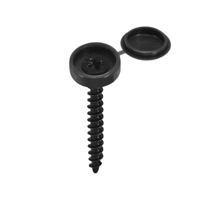 Harfington Uxcell 200Pcs 6mm Hinged Screw Cover Caps Plastic Fold Screw Snap Covers, Black