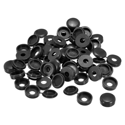 Harfington Uxcell 200Pcs 6mm Hinged Screw Cover Caps Plastic Fold Screw Snap Covers, Black