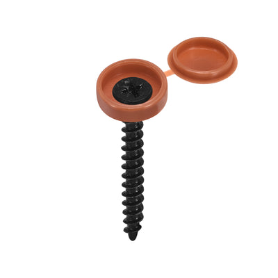 Harfington 200Pcs 6mm Hinged Screw Cover Caps Plastic Fold Screw Snap Covers, Red Brown