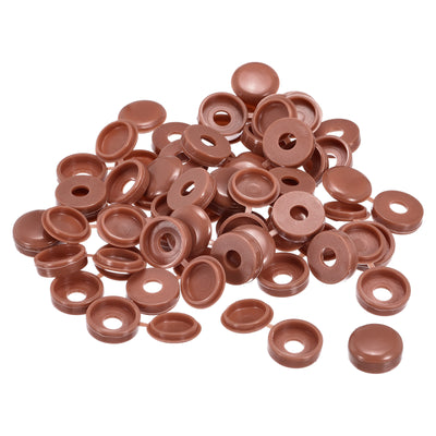 Harfington 100Pcs 6mm Hinged Screw Cover Caps Plastic Fold Screw Snap Covers, Brown