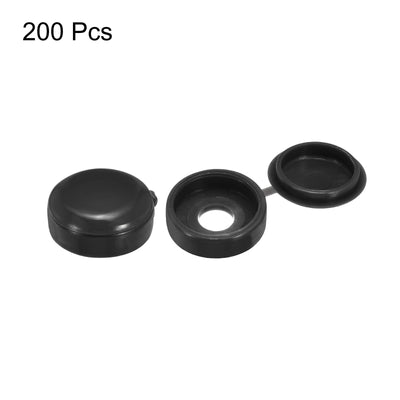 Harfington Uxcell 200Pcs 5mm Hinged Screw Cover Caps Plastic Fold Screw Snap Covers, Black