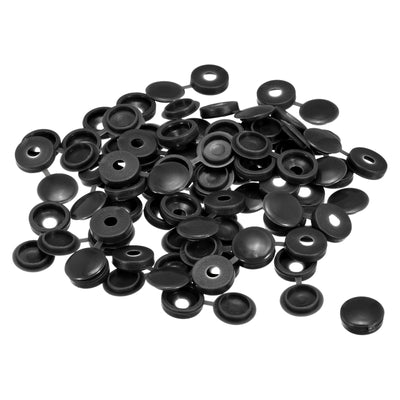 Harfington Uxcell 200Pcs 5mm Hinged Screw Cover Caps Plastic Fold Screw Snap Covers, Black