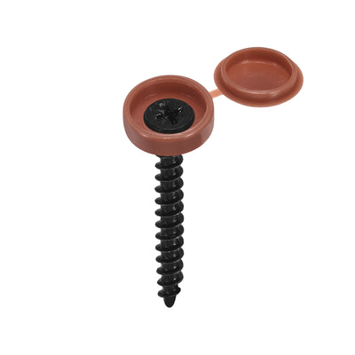 Harfington 100Pcs 5mm Hinged Screw Cover Caps Plastic Fold Screw Snap Covers, Brown