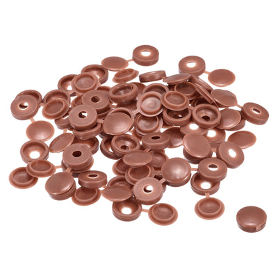 Harfington 100Pcs 5mm Hinged Screw Cover Caps Plastic Fold Screw Snap Covers, Brown