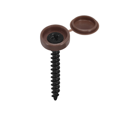 Harfington Uxcell 100Pcs 5mm Hinged Screw Cover Caps Plastic Fold Screw Snap Covers, Dark Brown