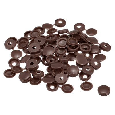 Harfington Uxcell 200Pcs 5mm Hinged Screw Cover Caps Plastic Fold Screw Snap Covers, Dark Brown