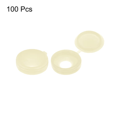 Harfington Uxcell 100Pcs 5mm Hinged Screw Cover Caps Plastic Fold Screw Snap Covers, Beige