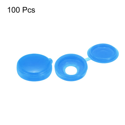 Harfington Uxcell 100Pcs 5mm Hinged Screw Cover Caps Plastic Fold Screw Snap Covers, Blue