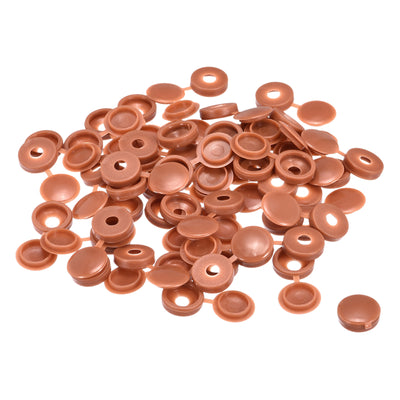 Harfington 150Pcs 4mm Hinged Screw Cover Caps Plastic Fold Screw Snap Covers, Red Brown