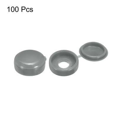 Harfington Uxcell 100Pcs 4mm Hinged Screw Cover Caps Plastic Fold Screw Snap Covers, Gray
