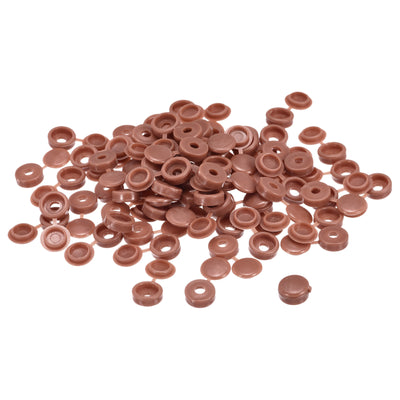 Harfington 100Pcs 3mm Hinged Screw Cover Caps Plastic Fold Screw Snap Covers, Brown