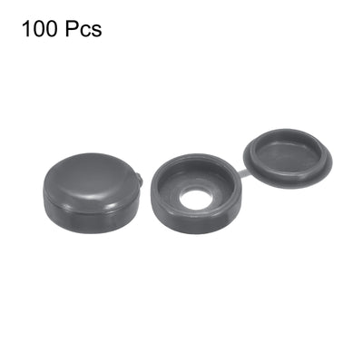 Harfington Uxcell 100Pcs 3mm Hinged Screw Cover Caps Plastic Fold Screw Snap Covers, Dark Gray