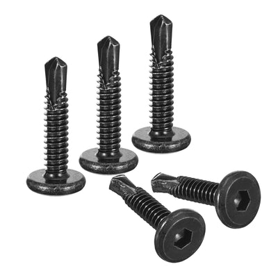 uxcell Uxcell Hex Socket Self Tapping Screws, #10 x 1" 410 Stainless Steel Sheet Metal Flat Head Drilling Screw 50pcs, Black