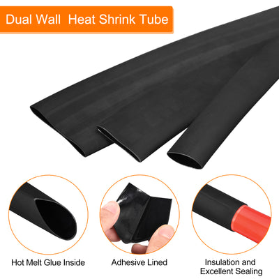 Harfington Heat Shrink Tubing, 4:1 Ratio 1/4 Inch Dia 30ft Adhesive Lined Dual Wall Black